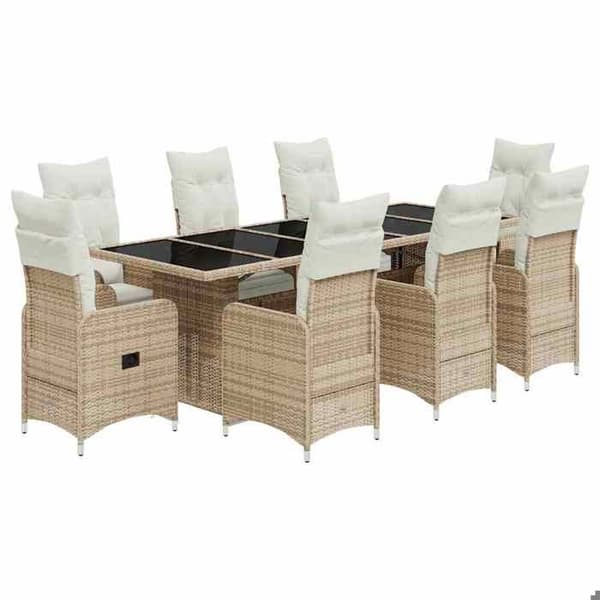 Maison Exclusive - 9-delars trädgårdsbistro-set med beige kuddar i polyrotting