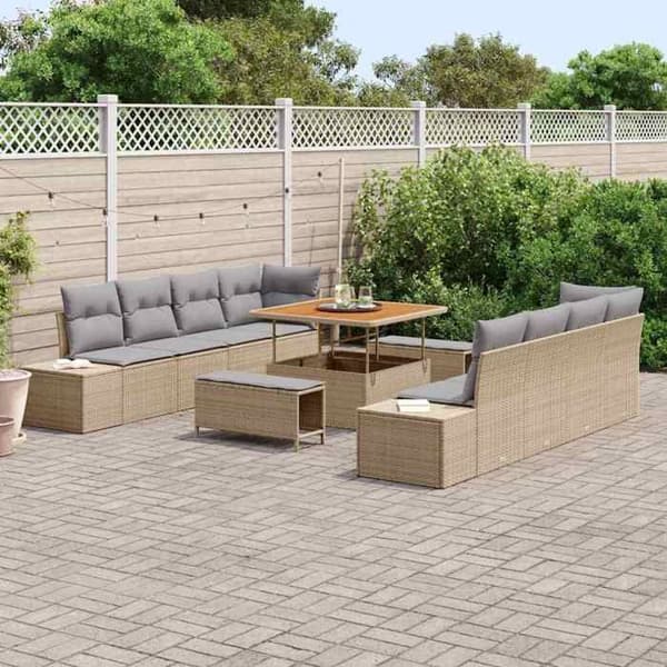 Trädgårdsmöbler - EXKLUSIVT HUS - Set med 11 delar - Beige - Poly rattan - Justerbart bord beige