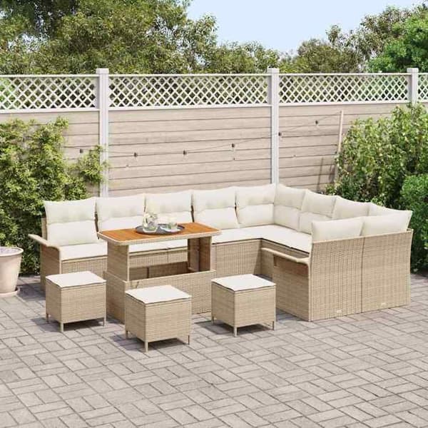 Trädgårdsoffmöbel - EXKLUSIVT HUS - Set 13 delar - Modulärt - Hållbar polyrotin - Justerbart höjd bord beige