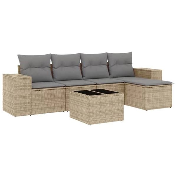 Maison Exclusive - Trädgårdsmöbler med kuddar 6 delar beige flätad resin