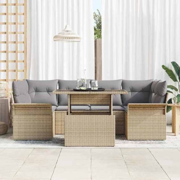 Maison Exclusive - 7-delars trädgårdsoff-set i beige polyrotting beige