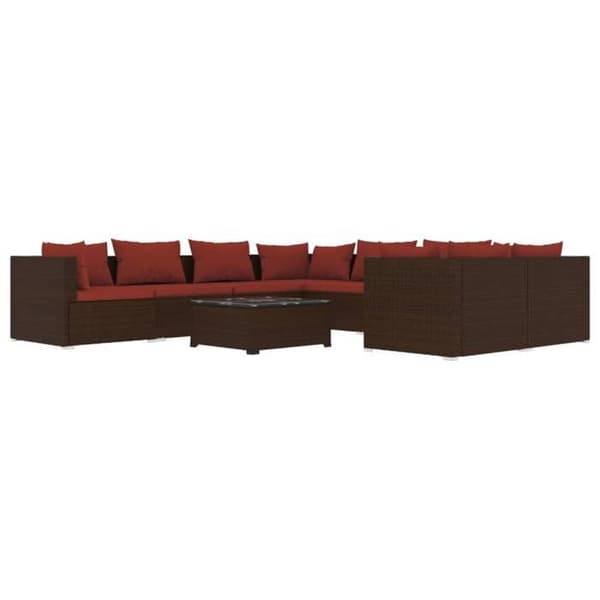 Maison Exclusive - Trädgårdsmöbler 9 delar med kuddar Flätad resin Brun