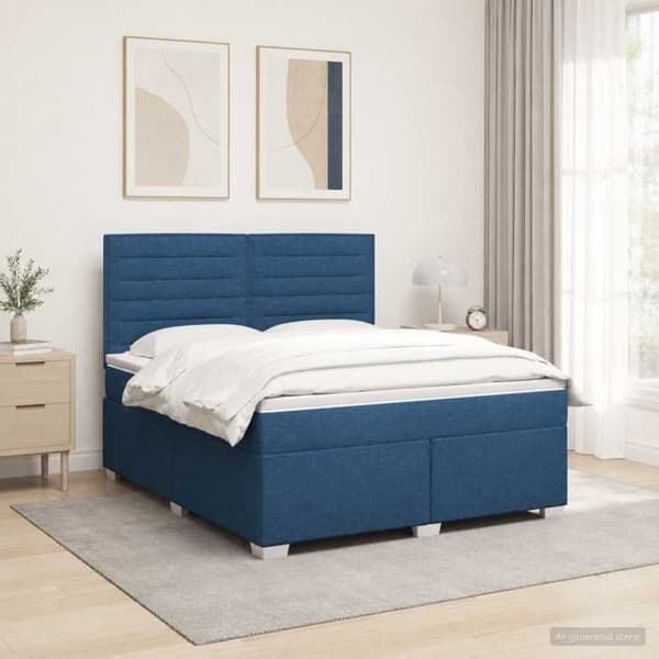 Maison Exclusive - Boxspring säng med madrass Blå 180 x 200 cm Tyg Blå