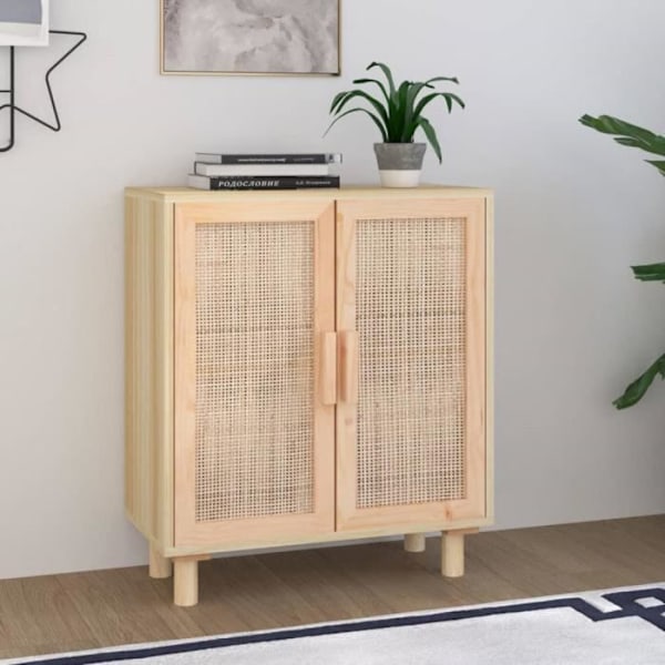 Brun skænk 60x30x70 cm Massivt fyrretræ og naturrattan Brun