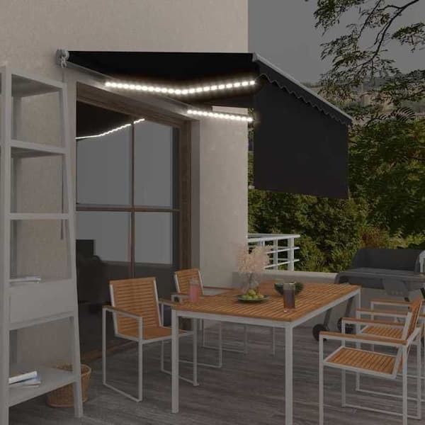 Fällbart tak - EXKLUSIV HUS - Manual - 3,5 x 2,5 m - Pulverlackerad aluminium - Solenergi LED antracit