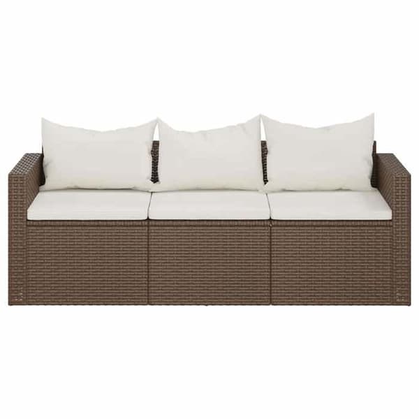 Trädgårdsoffa - EXKLUSIVT HUS - 3-sitssoffa - Flätad resin i brunt - Avtagbara kuddar - Stålram brun