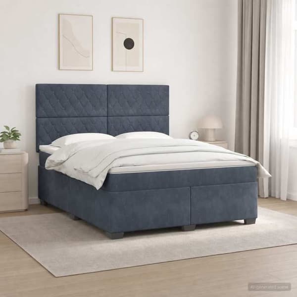 Ljust boxspring - MAISON EXCLUSIVE - 160 x 200 cm - Justerbar huvudgavel - Mörkgrå sammet - Inbyggd LED Mörkgrå