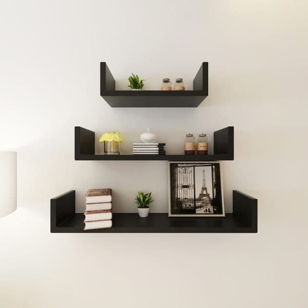 Maison Exclusive - Væghylder 3 stk U-form MDF Sort