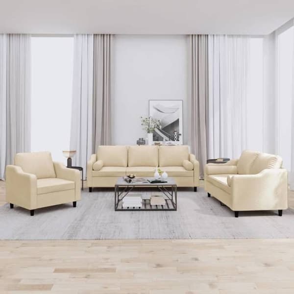 Maison Exclusive - 3 kpl:n sohvasetti, jossa vaaleanbeige kankaiset tyynyt Grädde