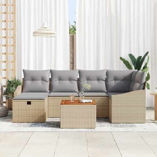 Trädgårdsmöbelset - EXKLUSIV HEM - Set 7 delar - Beige - Polyrotin - Modulär beige