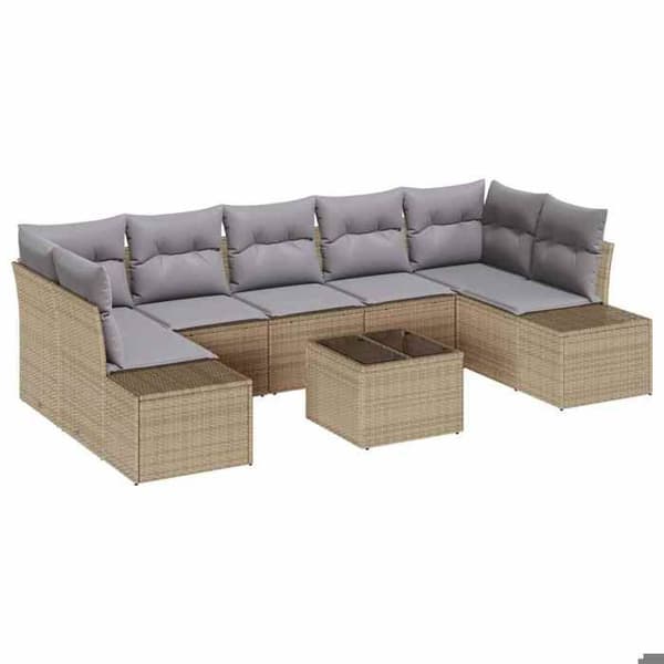 Trädgårdsmöbler - EXKLUSIVT HUS - Rektangulär - Beige och grå - 8 delar modulär - Fällbord och förvaring Beige och grå