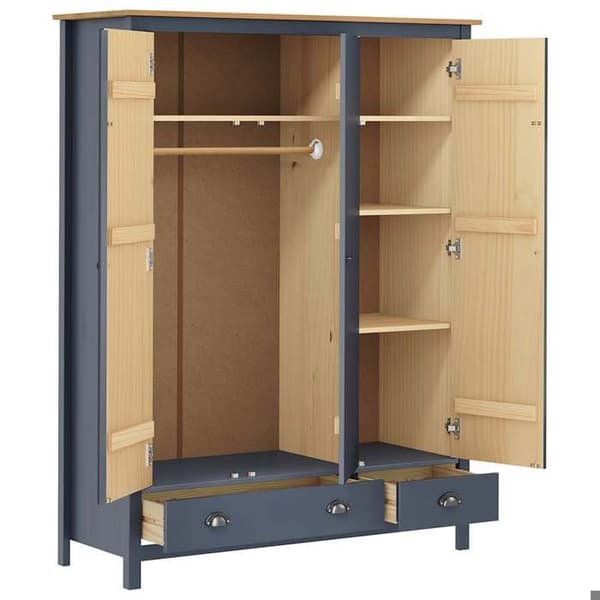 Maison Exclusive - Garderobe med 3 døre Hill Grå 127x50x170 cm Solid fyr Grå