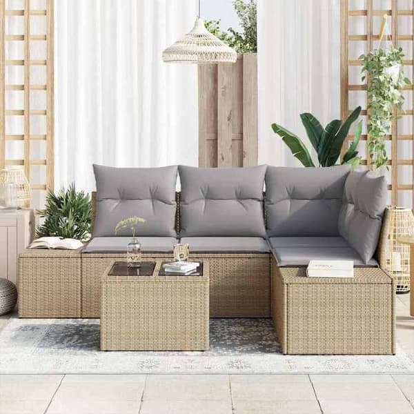 Maison Exclusive - Sæt af have-sofa i beige og lys grå polyrotin