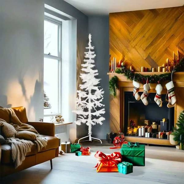 Halv juletræ - EKSKLUSIV HUS - Tynd kunstig halvtræ - Hvid - 180 cm - Pladsbesparende Vit