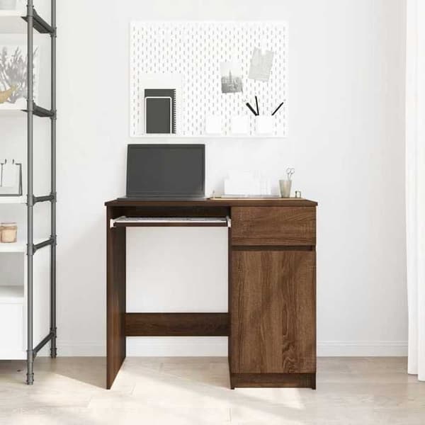 Maison Exclusive - Kontor i brunt egetræ 86x49x76 cm ingeniørtræ