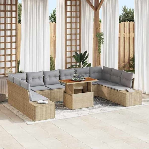 Maison Exclusive - 11-delars trädgårdsoff-set Beige Polyrotting beige