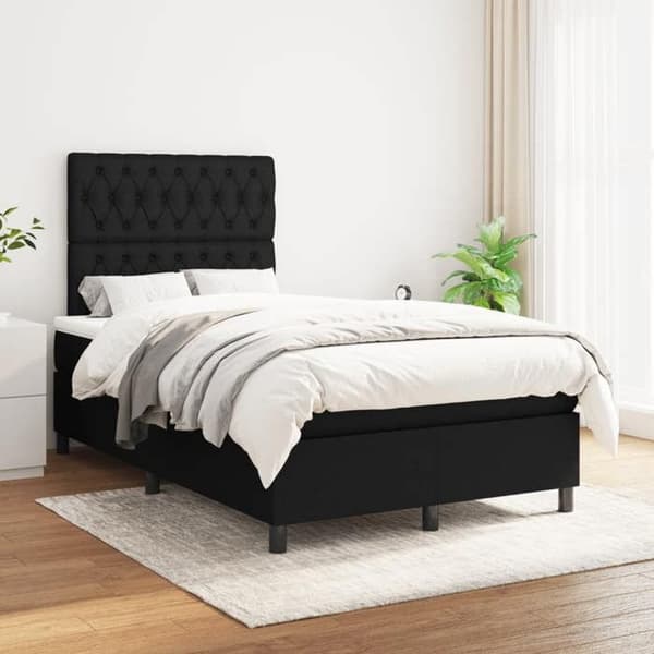 Maison Exclusive - Sengebund med lameller og sort madras 120x190 cm stof