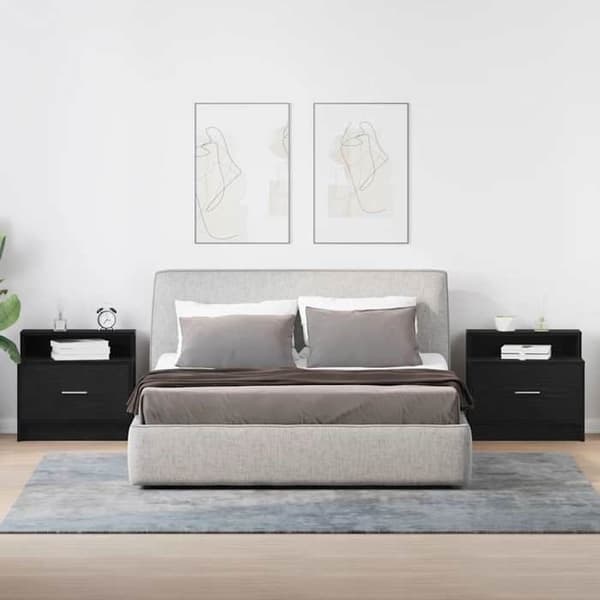 Maison Exclusive - Natborde med skuffe 2 stk. egetræ sort 51x31x47 cm