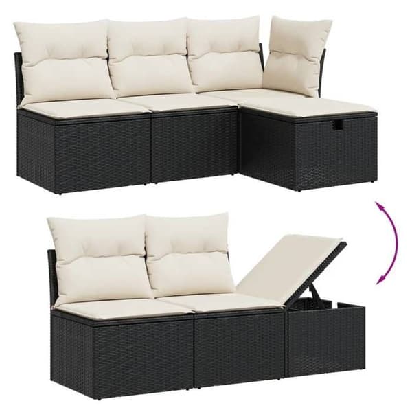 Maison Exclusive - Havegruppe 7 dele med sorte puder i flettet harv