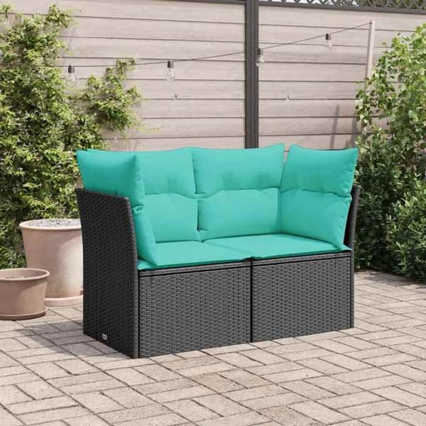 Maison Exclusive - Trädgårdsoffa med kuddar 2 platser svart flätad resin svart