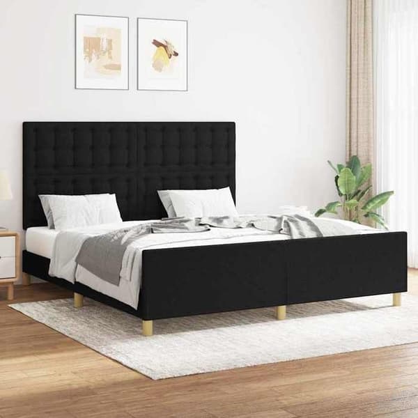 Sengestel - EKSKLUSIV HUS - 160x200 cm - Sort - Polyesterstof - Justerbar hovedgærde Svart