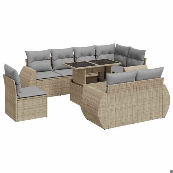 Maison Exclusive - Trädgårdsmöbler med kuddar 9 delar beige flätad resin beige