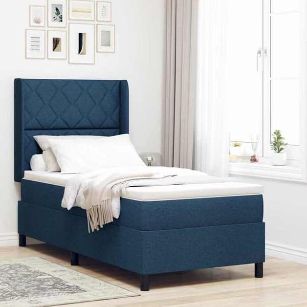 Sengestel med madras - EKSKLUSIV HUS - Moderne Forårskasse Seng - Blå - 200x100 cm - Justerbar hovedgærde Blå