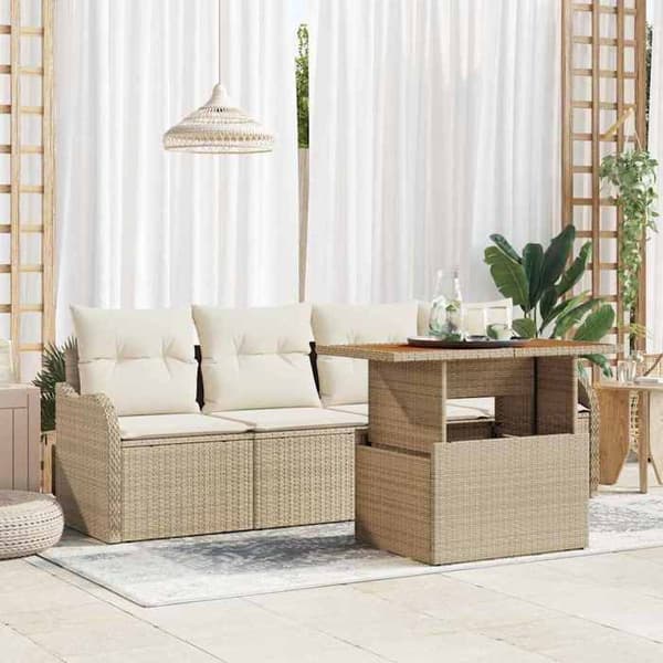 Maison Exclusive - 5 osan beige polyrottinkinen puutarhakalustesetti