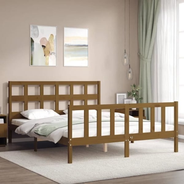 Sengeramme sengegavl honningbrun King Size massivt træ 100 [cm] Brun