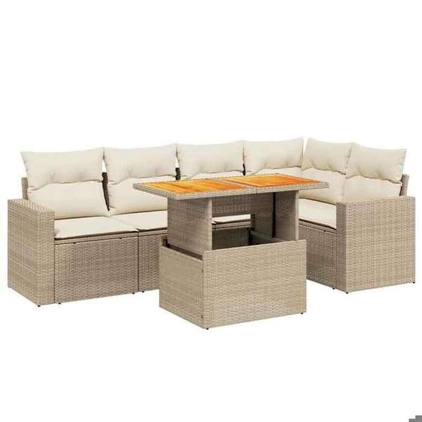 Maison Exclusive - Trädgårdsmöbler med kuddar 6 delar beige flätad resin