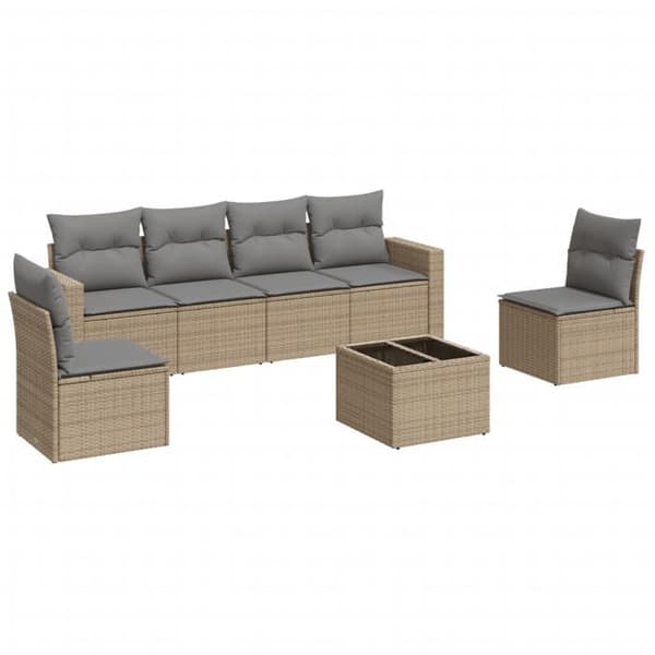Maison Exclusive - Trädgårdsmöbler med kuddar 7 delar beige flätad resin