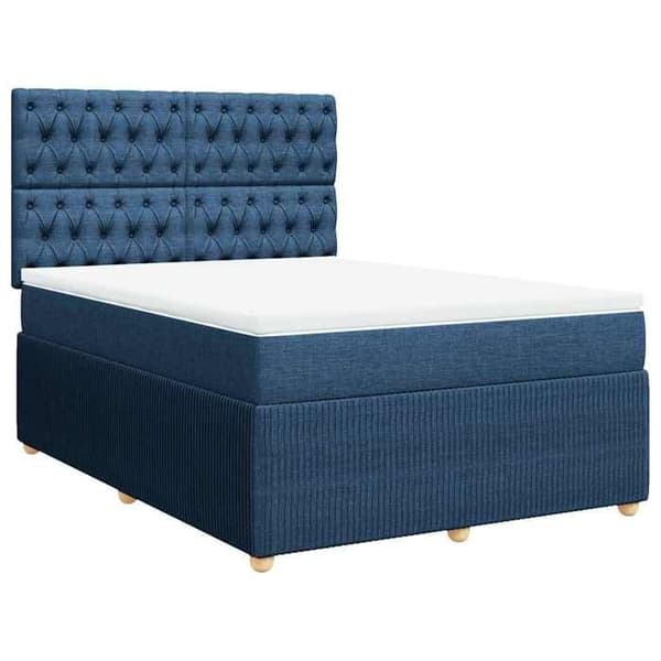 Maison Exclusive - Seng med lameller og madras Blå 160x200 cm Stof