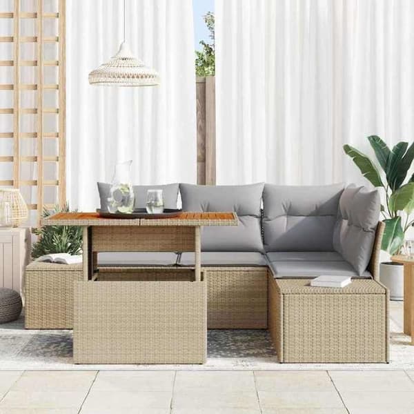 Maison Exclusive - 5 osan beige polyrottinkinen puutarhakalustesetti