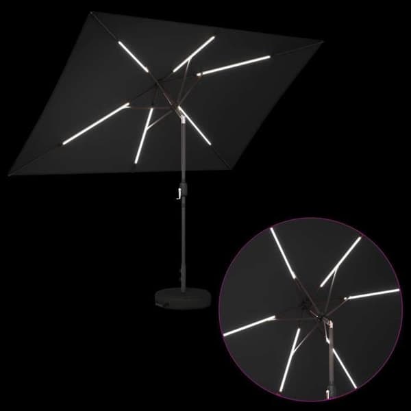 Exklusiv Maison - Trädgårdsparasol med LED-lampor och bas 2 x 3 m Polyester