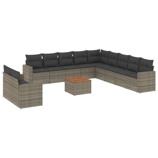 Maison Exclusive - Trädgårdsmöbler med kuddar 12 delar grå flätad resin