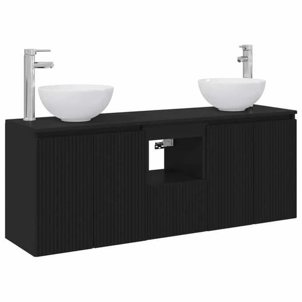 Badrumsmöbel - EXKLUSIV HEM - Set 3 delar - Svart - Väggmontering - 129 x 35 x 80 cm Svart