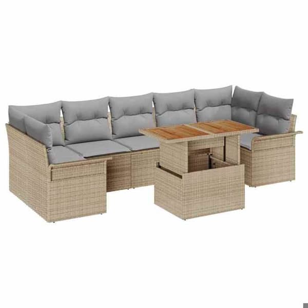 Trädgårdsmöbelset - EXKLUSIVT HUS - 8 delar - Beige - Naturlig polyrotting - Modulär beige