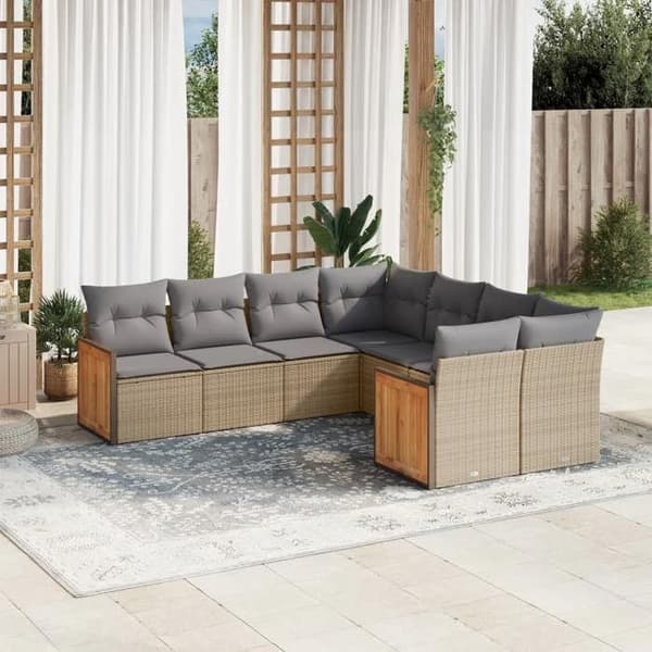 Maison Exclusive - Trädgårdsmöbler med kuddar 8 delar beige flätad resin
