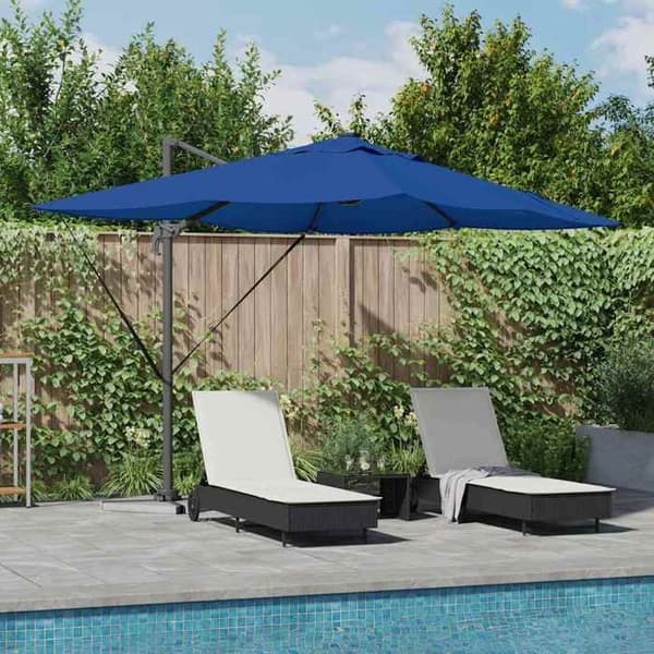Parasol med sidearm - EKSKLUSIV HUS - Roma - 352×251×265 cm - Polyester & aluminium - Solenergi LED belysning Azurblå