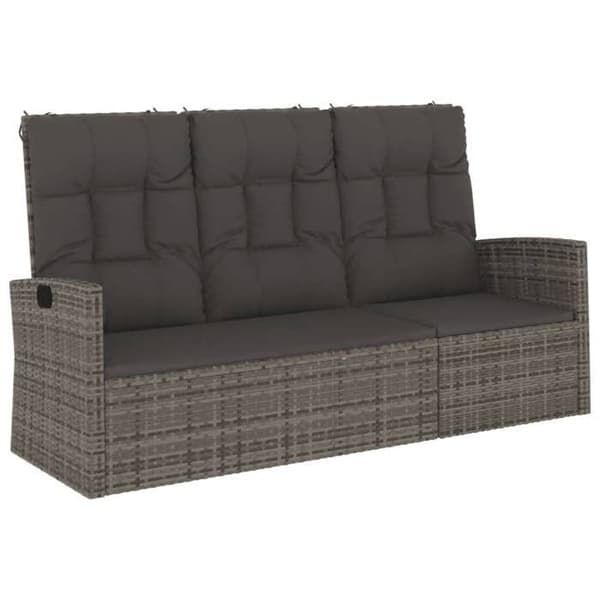 Maison Exclusive - Justerbar trädgårdsbänk med grå kuddar 173cm flätad resin grå