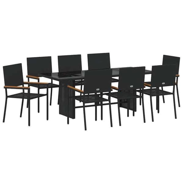 Maison Exclusive - 9 pc have spisebordssæt i sort polyrotin Svart