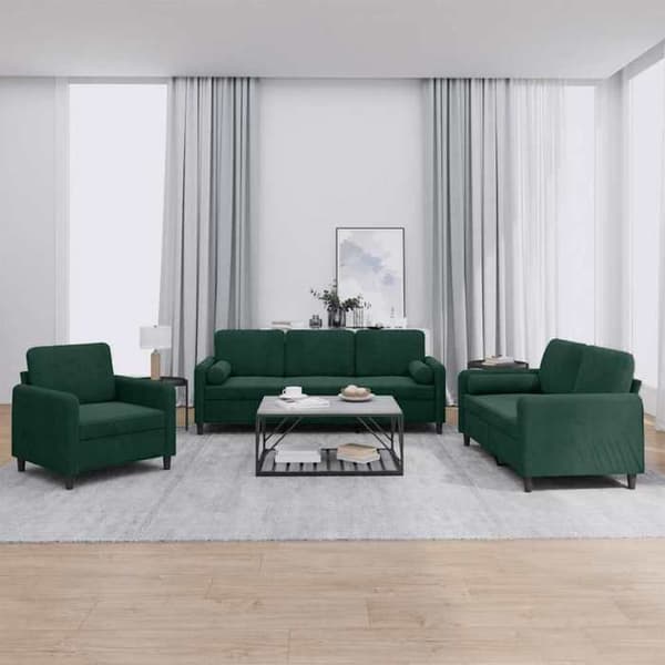 Maison Exclusive - Sæt af 3 sofaer med mørkegrønne velourpuder