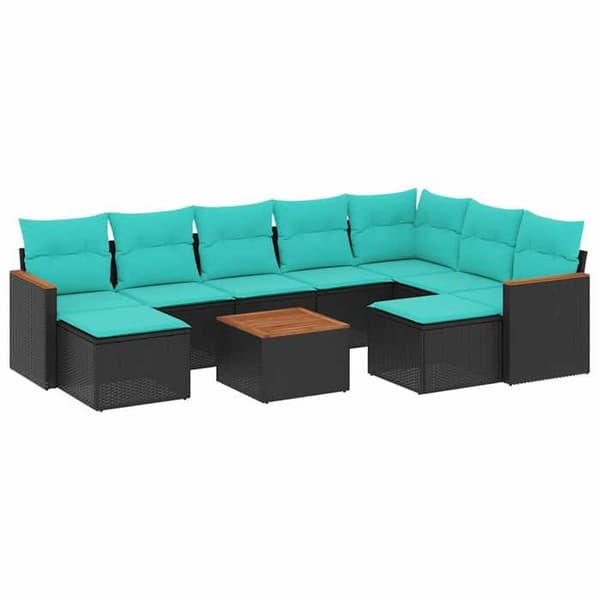 Maison Exclusive - 10-delars trädgårdsoff-set med svarta kuddar i flätad resin