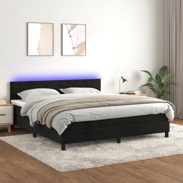 Maison Exclusive - Seng med lameller og madras samt LED Sort 160x200 cm