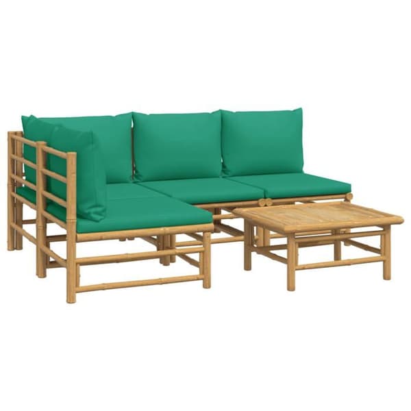 Maison Exclusive - Trädgårdsmöbler 5 delar med bambu gröna kuddar
