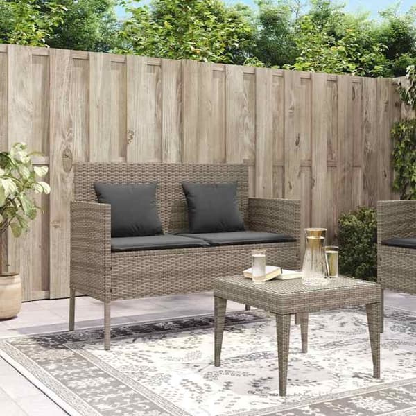 Maison Exclusive - Bänk för trädgård med grå kuddar i flätad resin Grå