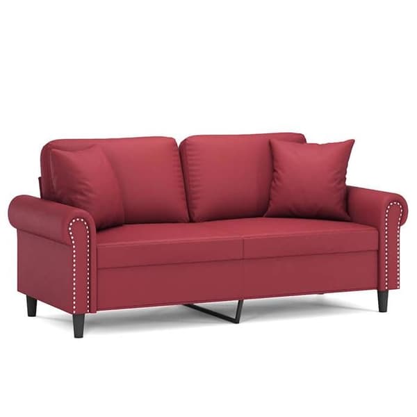 Maison Exclusive - Soffa 2 platser med bordeaux kuddar 140 cm konstläder