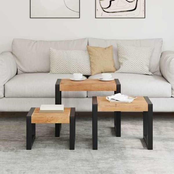 Maison Exclusive - 3-delars sidobord i massivt trä