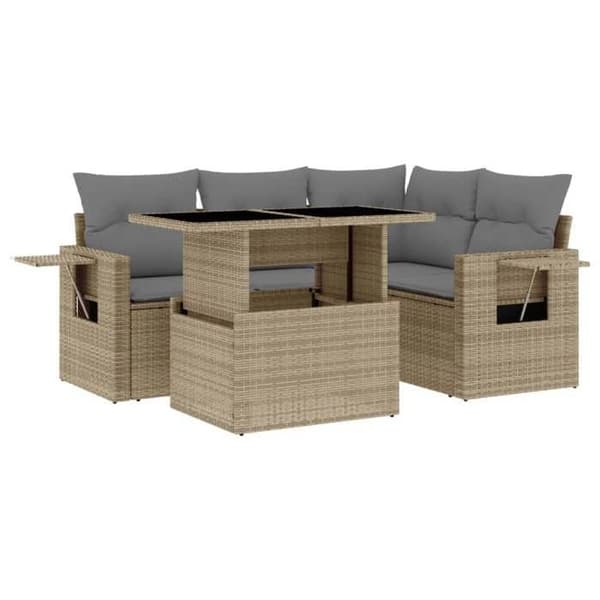 Maison Exclusive - Trädgårdsmöbler med kuddar 5 delar beige flätad resin