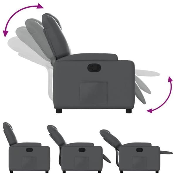 Recliner - EKSKLUSIV HUS - Grå kunstlæder - Læneposition 135° - Kopholder - Sidelomme Grå
